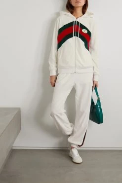 GUCCI Kapuzenjacke Aus Jersey Aus Einer Baumwollmischung Mit Samtstreifen Und Applikation ,Weiß -Gucci Verkäufe w920 q60 2114