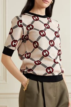 GUCCI Wendbarer Pullover Aus Jacquard Aus Einer Wollmischung ,Wollweiß -Gucci Verkäufe w920 q60 2122
