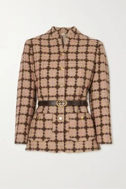 GUCCI Jacke Aus Kariertem Metallic-Tweed Mit Gürtel ,Pink