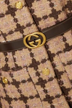 GUCCI Jacke Aus Kariertem Metallic-Tweed Mit Gürtel ,Pink -Gucci Verkäufe w920 q60 2137