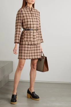 GUCCI Jacke Aus Kariertem Metallic-Tweed Mit Gürtel ,Pink -Gucci Verkäufe w920 q60 2138