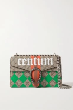 GUCCI Dionysus Bedruckte Schultertasche Aus Beschichtetem Canvas Und Strukturiertem Leder Mit Verzierung ,Braun