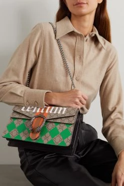 GUCCI Dionysus Bedruckte Schultertasche Aus Beschichtetem Canvas Und Strukturiertem Leder Mit Verzierung ,Braun -Gucci Verkäufe w920 q60 2144