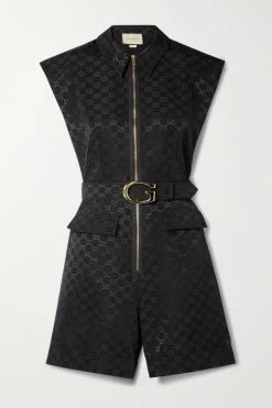GUCCI Playsuit Aus Jacquard Aus Einer Baumwollmischung Mit Gürtel ,Schwarz