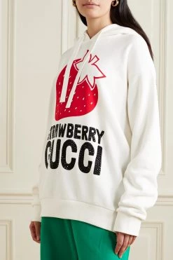 GUCCI Strawberry Verzierter Oversized-Hoodie Aus Baumwoll-Jersey ,Weiß -Gucci Verkäufe w920 q60 2165