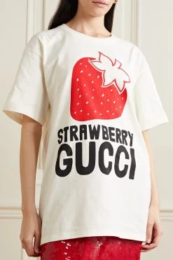GUCCI Strawberry Oversized-T-Shirt Aus Baumwoll-Jersey Mit Print ,Weiß -Gucci Verkäufe w920 q60 2175