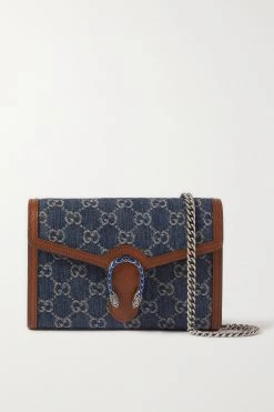 GUCCI Dionysus Mini Schultertasche Aus Bio-Denim Mit Jacquard-Muster Und Lederbesätzen ,Blau