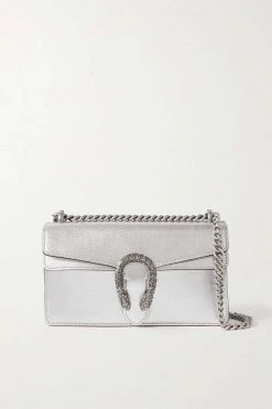 GUCCI Dionysus Schultertasche Aus Strukturiertem Metallic-Leder ,Silber