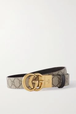 GUCCI Wendbarer Gürtel Aus Leder Und Beschichtetem Canvas Mit Print ,Elfenbein