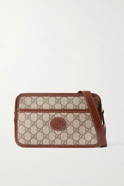 GUCCI GG Retro Kameratasche Aus Beschichtetem Bedrucktem Canvas Mit Lederbesätzen ,Braun