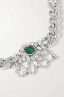 GUCCI Silberfarbener Choker Aus Ripsband Mit Kristallen -Gucci Verkäufe w920 q60 2240