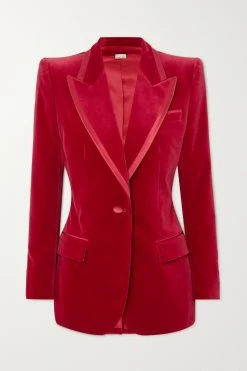 GUCCI Aria Blazer Aus Samt Aus Stretch-Baumwolle Mit Seidenbesätzen ,Rot