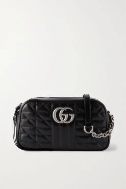 GUCCI GG Marmont Camera 2.0 Mini Schultertasche Aus Gestepptem Leder ,Schwarz
