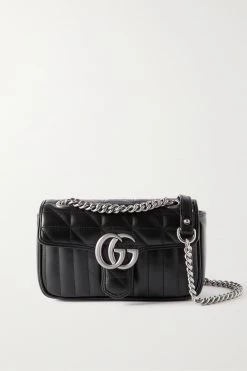 GUCCI GG Marmont 2.0 Kleine Schultertasche Aus Gestepptem Leder ,Schwarz