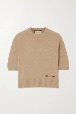 GUCCI Kaschmirpullover Mit Lederbesätzen Und Horsebit-Detail ,Camel