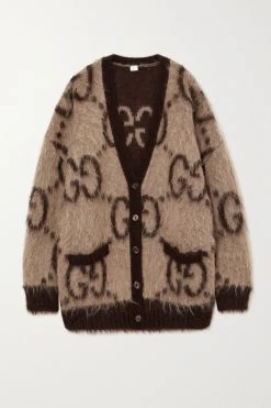 GUCCI Wendbarer Oversized-Cardigan Aus Einer Mohairmischung Mit Jacquard-Muster ,Beige