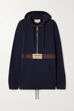 GUCCI Hoodie Aus Biobaumwoll-Jersey Mit Webbandbesatz Und Applikation ,Navy