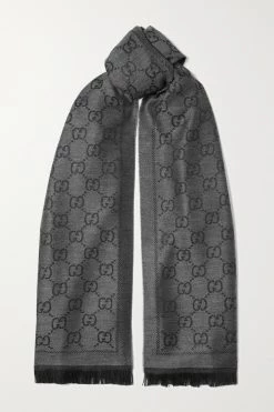 GUCCI + NET SUSTAIN Sten Wendbares Tuch Aus Biowoll-Jacquard Mit Fransen ,Anthrazit