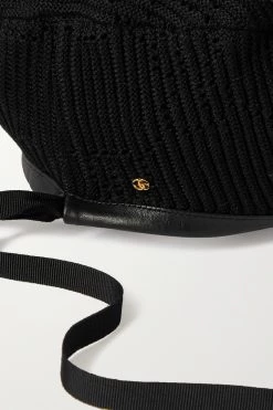 GUCCI Malibu Barett Aus Gehäkelter Baumwolle Mit Lederbesatz ,Schwarz -Gucci Verkäufe w920 q60 2362