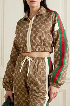 GUCCI Verkürzte Trainingsjacke Aus Bedrucktem Technischem Jersey Mit Webstreifen ,Braun -Gucci Verkäufe w920 q60 2370