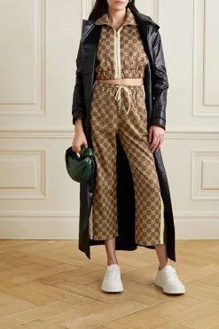 GUCCI Verkürzte Trainingsjacke Aus Bedrucktem Technischem Jersey Mit Webstreifen ,Braun -Gucci Verkäufe w920 q60 2373