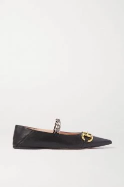 GUCCI Deva Ballerinas Aus Leder Mit Einklappbarer Fersenpartie Und Verzierungen ,Schwarz