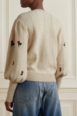 GUCCI Pullover Aus Einer Woll-Baumwollmischung In Pointelle-Strick Mit Stickereien ,Elfenbein -Gucci Verkäufe w920 q60 2406