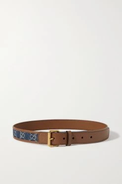 GUCCI Gürtel Aus Strukturiertem Leder Und Denim ,Braun