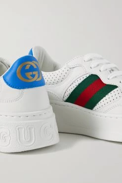 GUCCI Sneakers Aus Leder Mit Perforierungen Und Webstreifenbesätzen ,Weiß -Gucci Verkäufe w920 q60 2441