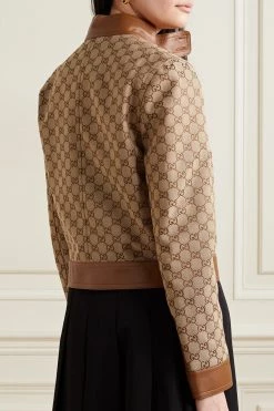 GUCCI Aria Jacke Aus Canvas Aus Einer Baumwollmischung Mit Logomuster Und Lederbesätzen ,Beige -Gucci Verkäufe w920 q60 2448