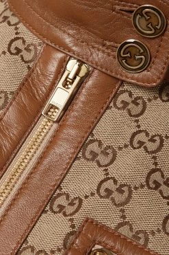 GUCCI Aria Jacke Aus Canvas Aus Einer Baumwollmischung Mit Logomuster Und Lederbesätzen ,Beige -Gucci Verkäufe w920 q60 2449