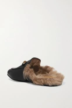 GUCCI Princetown Slippers Aus Leder Mit Shearling-Futter Und Horsebit-Detail ,Schwarz -Gucci Verkäufe w920 q60 2453