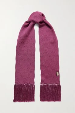 GUCCI Fittizio Schal Aus Lamé Mit Jacquard-Muster Und Fransen ,Pink