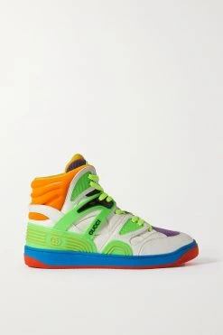 GUCCI Basket Sneakers Aus Kunstleder Und Mesh Mit Gummibesätzen ,Grün