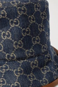 GUCCI Fischerhut Aus Denim Mit Jacquard-Muster Und Lederbesatz ,Blau -Gucci Verkäufe w920 q60 2480