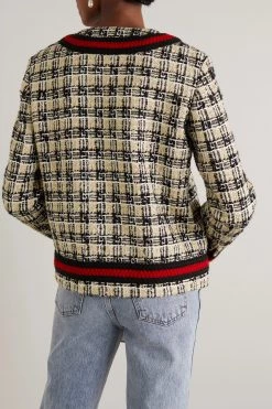 GUCCI Jacke Aus Kariertem Tweed Mit Webband ,Weiß -Gucci Verkäufe w920 q60 2483