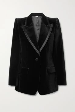 Gucci Verkäufe 17 GUCCI Aria Blazer Aus Samt Aus Einer Baumwollmischung Mit Seidenbesatz ,Schwarz