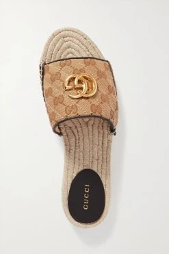 GUCCI Pilar Pantoletten Aus Canvas Mit Logomuster, Lederbesätzen Und Verzierung ,Beige -Gucci Verkäufe w920 q60 2530