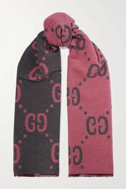 GUCCI Wendbarer Schal Aus Jacquard-Strick Aus Einer Woll-Seidenmischung ,Grau