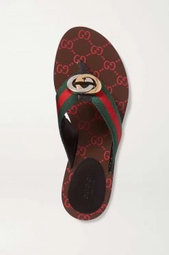 Gucci Verkäufe 31 GUCCI Kika Zehensandalen Aus Leder Und Gestreiftem Canvas Mit Logoverzierung ,Braun