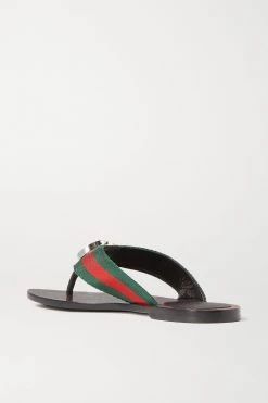 GUCCI Kika Zehensandalen Aus Leder Und Gestreiftem Canvas Mit Logoverzierung ,Braun -Gucci Verkäufe w920 q60 2544