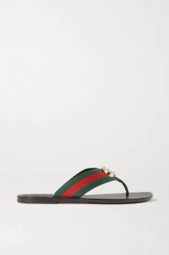 GUCCI Kika Zehensandalen Aus Leder Und Gestreiftem Canvas Mit Logoverzierung ,Braun -Gucci Verkäufe w920 q60 2547