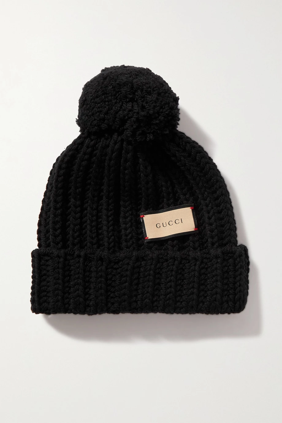 GUCCI Beanie Aus Gerippter Wolle Mit Pompon ,Schwarz 1 GUCCI Beanie Aus Gerippter Wolle Mit Pompon ,Schwarz