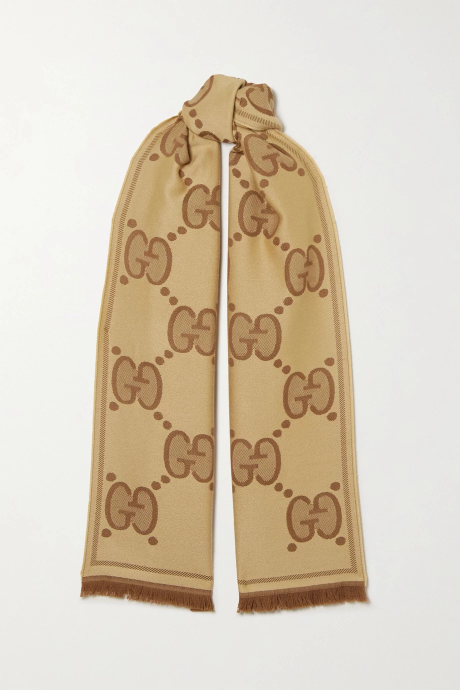 GUCCI Tuch Aus Woll-Jacquard Mit Fransen ,Beige 1 GUCCI Tuch Aus Woll-Jacquard Mit Fransen ,Beige
