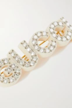 GUCCI Kleine Goldfarbene Haarspange Mit Details Aus Harz Und Kristallen ,Transparent -Gucci Verkäufe w920 q60 2599
