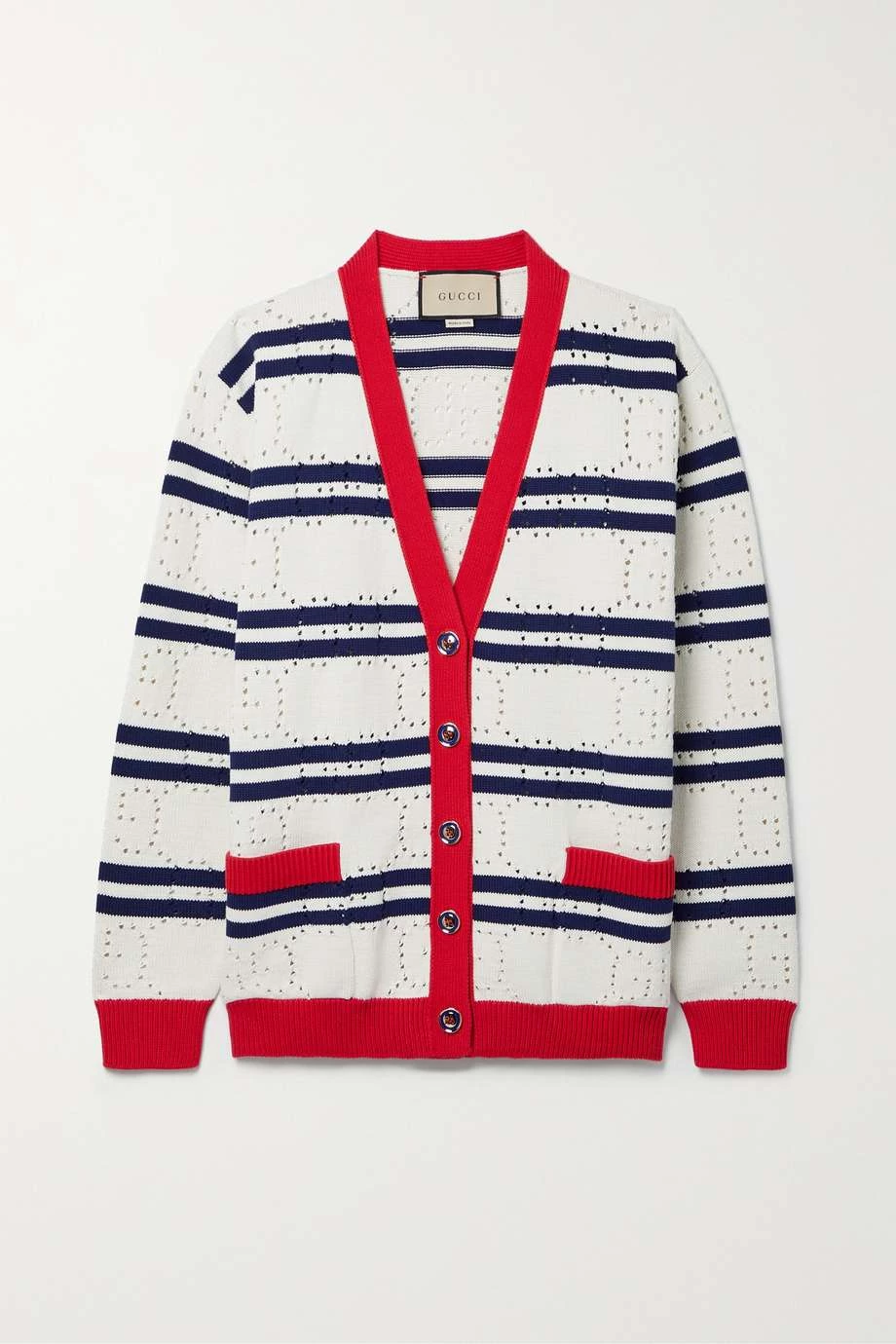 GUCCI Love Parade Gestreifter Cardigan Aus Baumwolle In Pointelle-Strick ,Creme 1 GUCCI Love Parade Gestreifter Cardigan Aus Baumwolle In Pointelle-Strick ,Creme