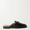 GUCCI Marmont Slippers Aus Gestepptem Leder Mit Shearling-Futter ,Schwarz