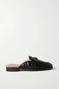 Gucci Verkäufe 25 GUCCI Marmont Slippers Aus Gestepptem Leder Mit Shearling-Futter ,Schwarz