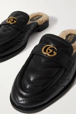 GUCCI Marmont Slippers Aus Gestepptem Leder Mit Shearling-Futter ,Schwarz -Gucci Verkäufe w920 q60 2603