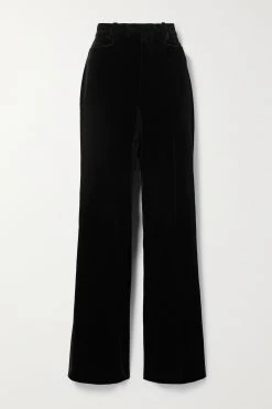 Gucci Verkäufe 9 GUCCI Hose Mit Geradem Bein Aus Samt Aus Stretch-Baumwolle Mit Seidenbesätzen ,Schwarz